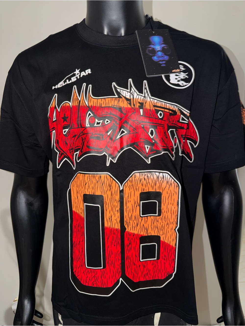 Hellstar Black Graphic Tee with Red & Orange Number Print